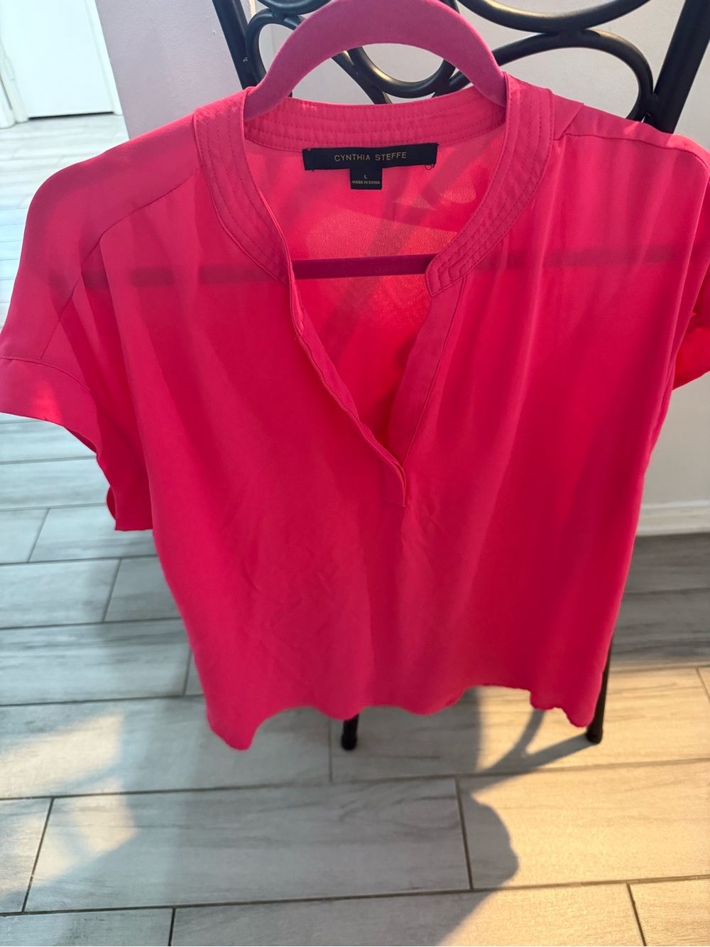 Cynthia Steffe Vibrant Fuchsia Split-Neck Short-Sleeve Blouse